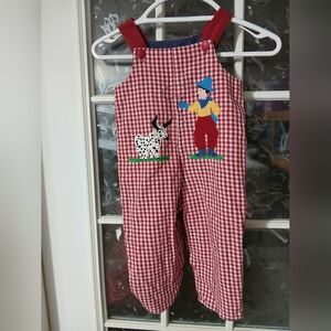 MULBERRY ST boutique reversible Cowboy Farm Truck overall Size 2T romper Plaid